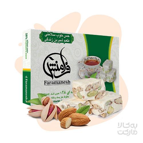 گز 28% پسته بادام بدون قند و گلوتن فرامنش-150 گرم